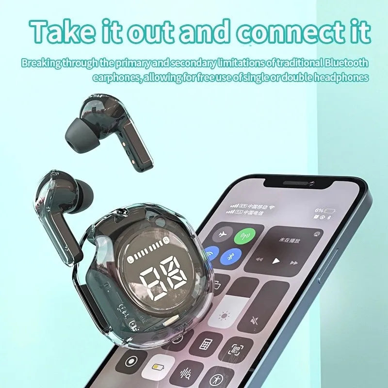 T8 Pro Transparent Bluetooth Earbuds – Wireless In-Ear Headphones with LED Display
