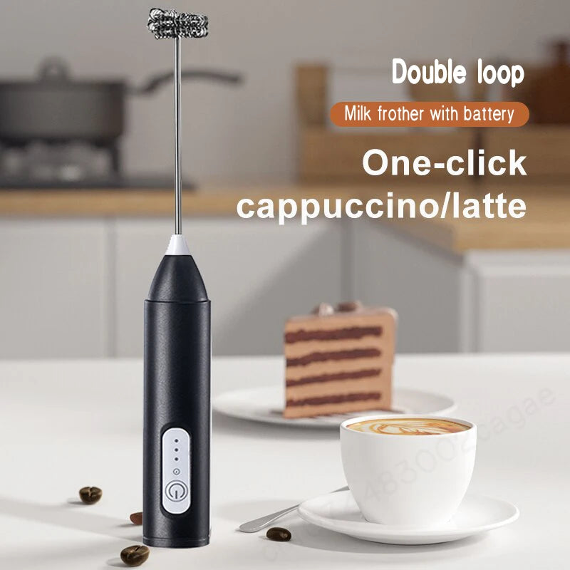 Wireless Electric Milk Frother - Type-C Handheld Stainless Steel Coffee Maker Whisk Mixer