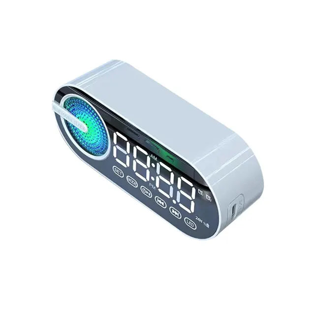RGB Bluetooth Speaker & Digital Alarm Clock – LED Mirror Display with USB & FM Radio