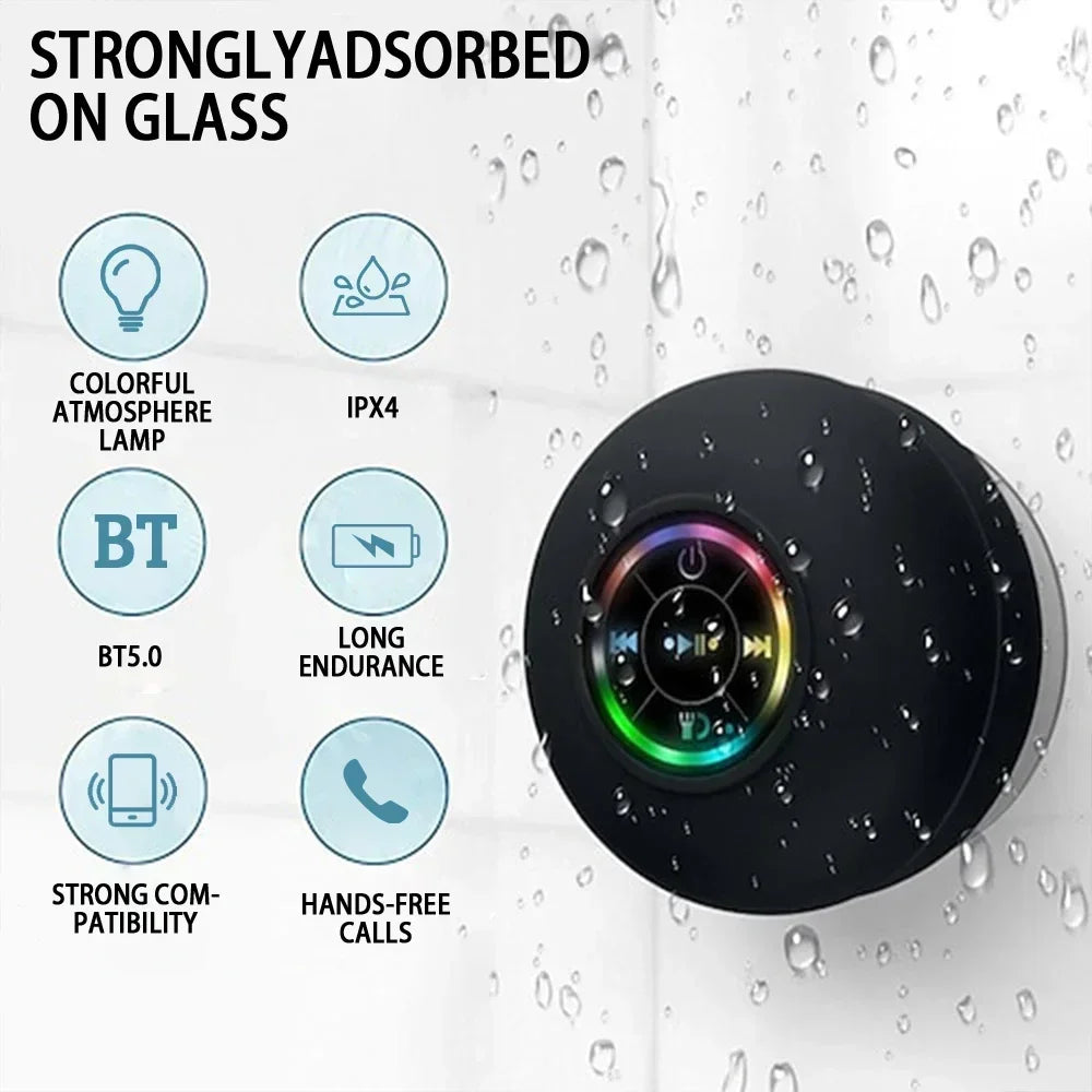 Portable Wireless Bluetooth Speaker – Mini Stereo Sound, IPX4 Waterproof, Suction Cup Design
