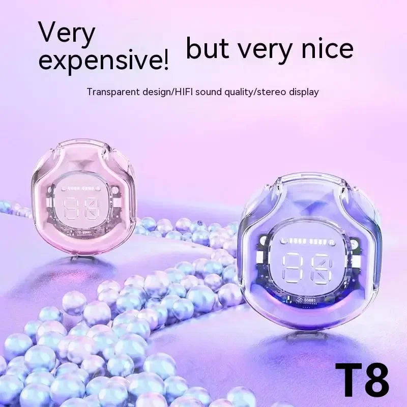 T8 Pro Transparent Bluetooth Earbuds – Wireless In-Ear Headphones with LED Display