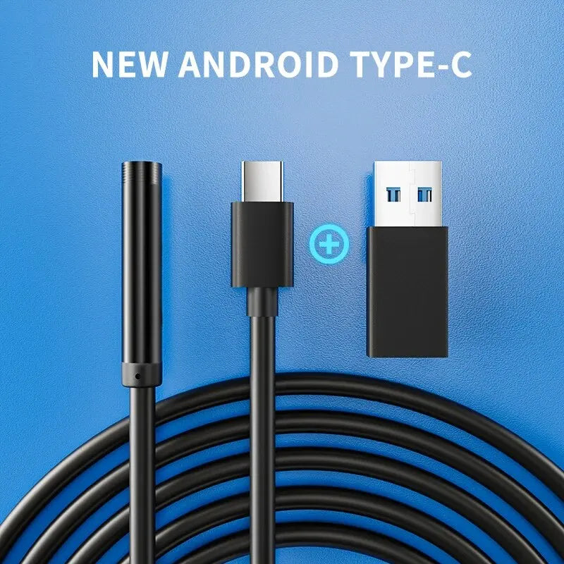 USB & Type-C Endoscope Camera | Waterproof Flexible Inspection Borescope with 6 LED Lights