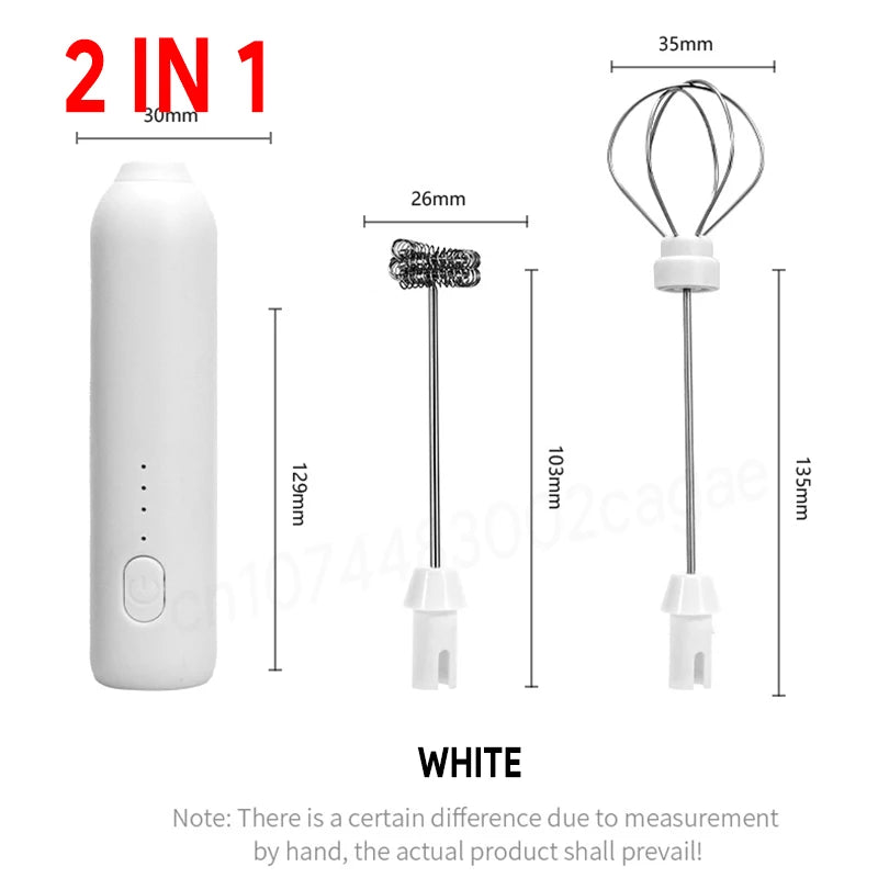 Wireless Electric Milk Frother - Type-C Handheld Stainless Steel Coffee Maker Whisk Mixer