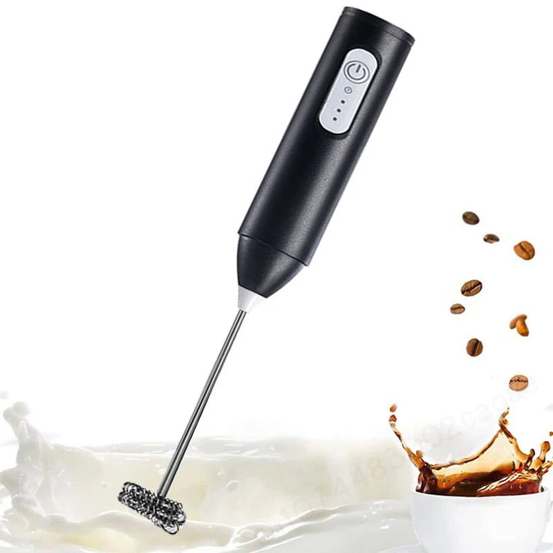 Wireless Electric Milk Frother - Type-C Handheld Stainless Steel Coffee Maker Whisk Mixer
