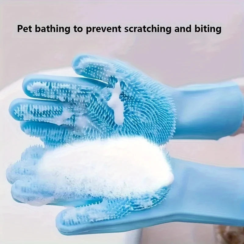 Eco-Friendly Pet Grooming Gloves | Silicone Hair Removal & Bathing Glove for Dogs & Cats