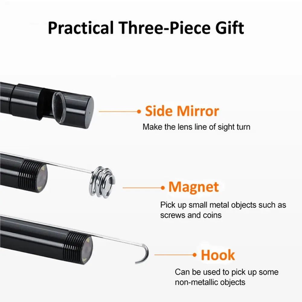 USB & Type-C Endoscope Camera | Waterproof Flexible Inspection Borescope with 6 LED Lights
