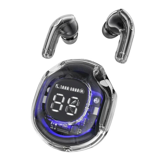 T8 Pro Transparent Bluetooth Earbuds – Wireless In-Ear Headphones with LED Display