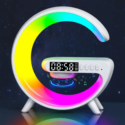 RGB Night Light Lamp Multifunction Alarm Clock TF Blueotooth Speaker 15W Wireless Charger Station Pad For iPhone 15 14 13 12 8