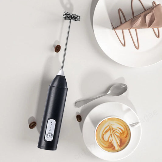 Wireless Electric Milk Frother - Type-C Handheld Stainless Steel Coffee Maker Whisk Mixer