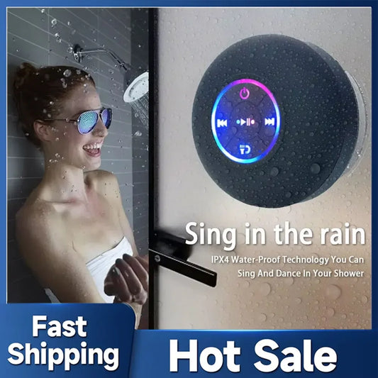 Portable Wireless Bluetooth Speaker – Mini Stereo Sound, IPX4 Waterproof, Suction Cup Design