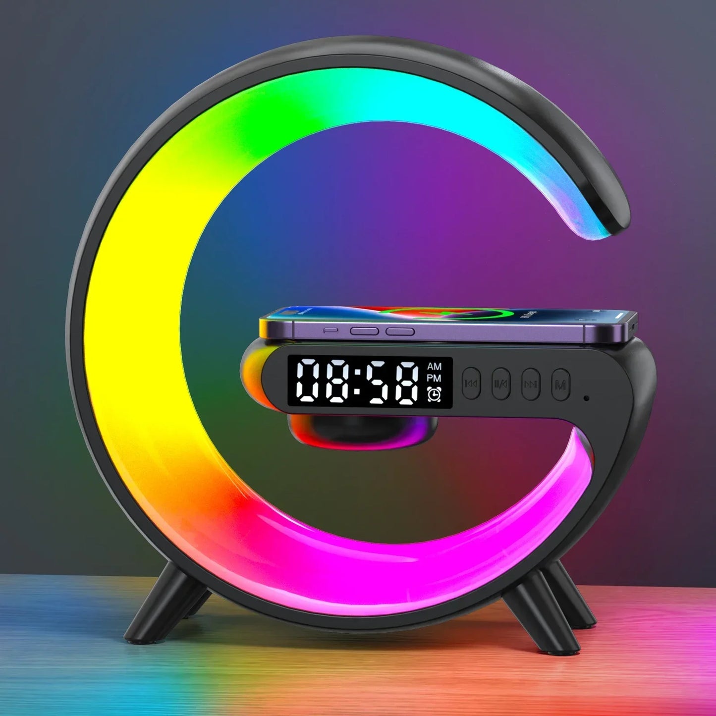 RGB Night Light Lamp Multifunction Alarm Clock TF Blueotooth Speaker 15W Wireless Charger Station Pad For iPhone 15 14 13 12 8