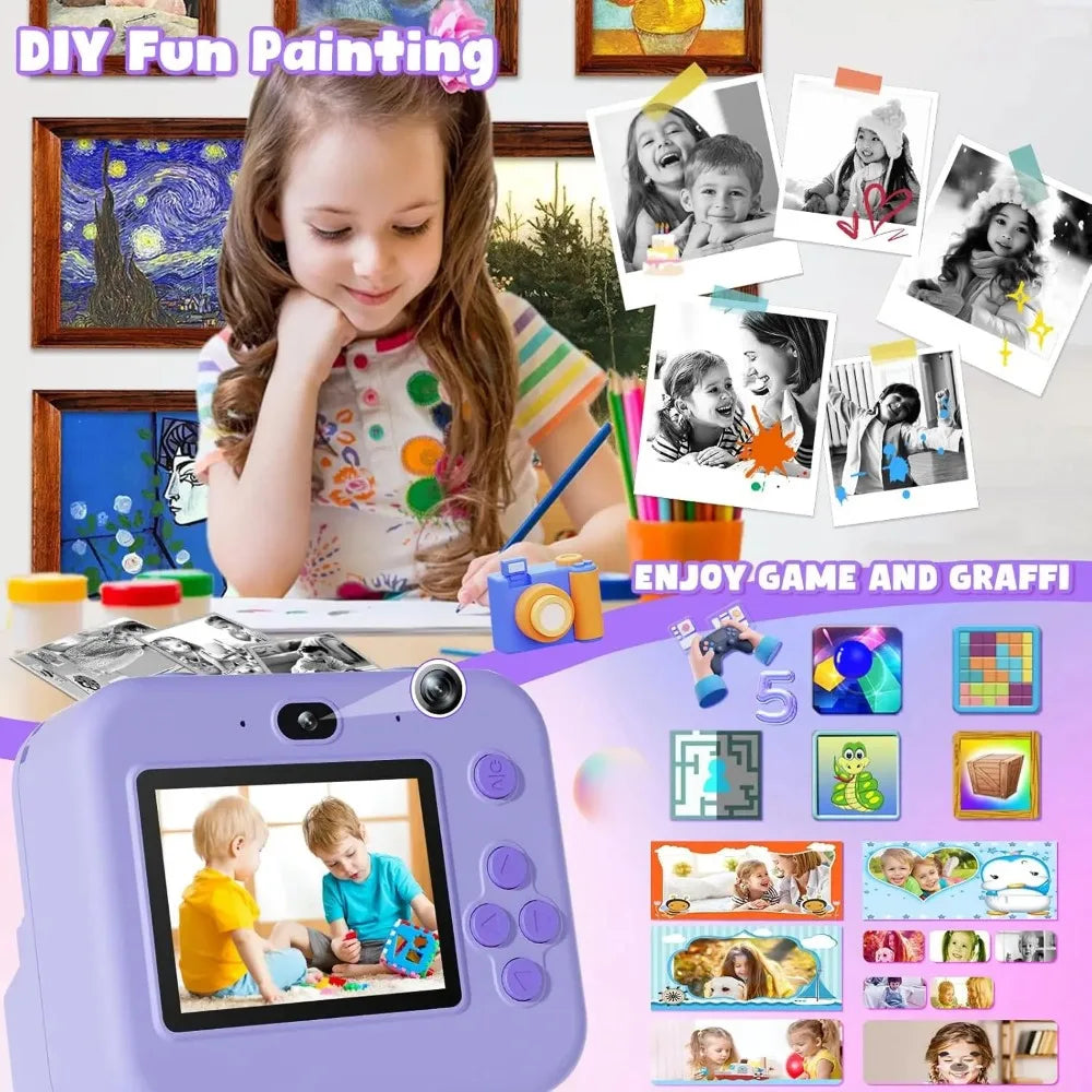 Kids’ Instant Print Digital Camera – 1080P Educational Thermal Camera with 32GB Card