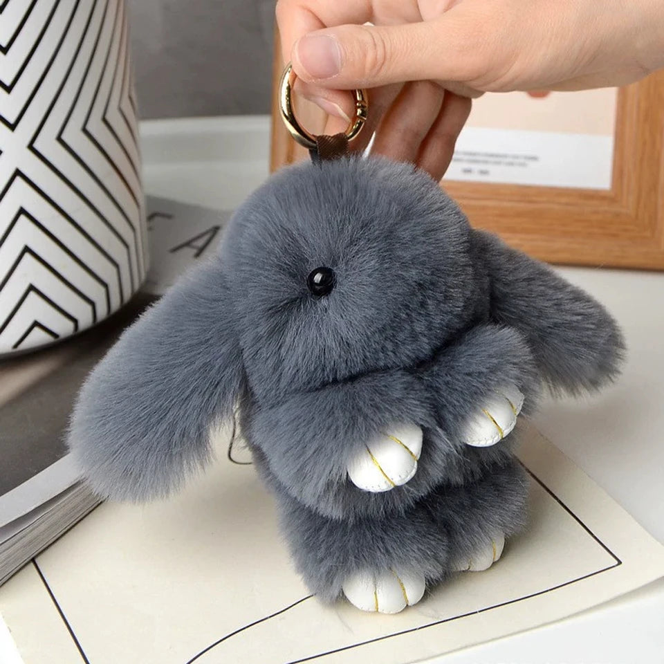 ZAKOL 15cm Fluffy Rabbit Fur Pompon Bunny Keychain Soft Cute Rabbit Toy Key Chain Bag Decoration Accessories Gift for Girls