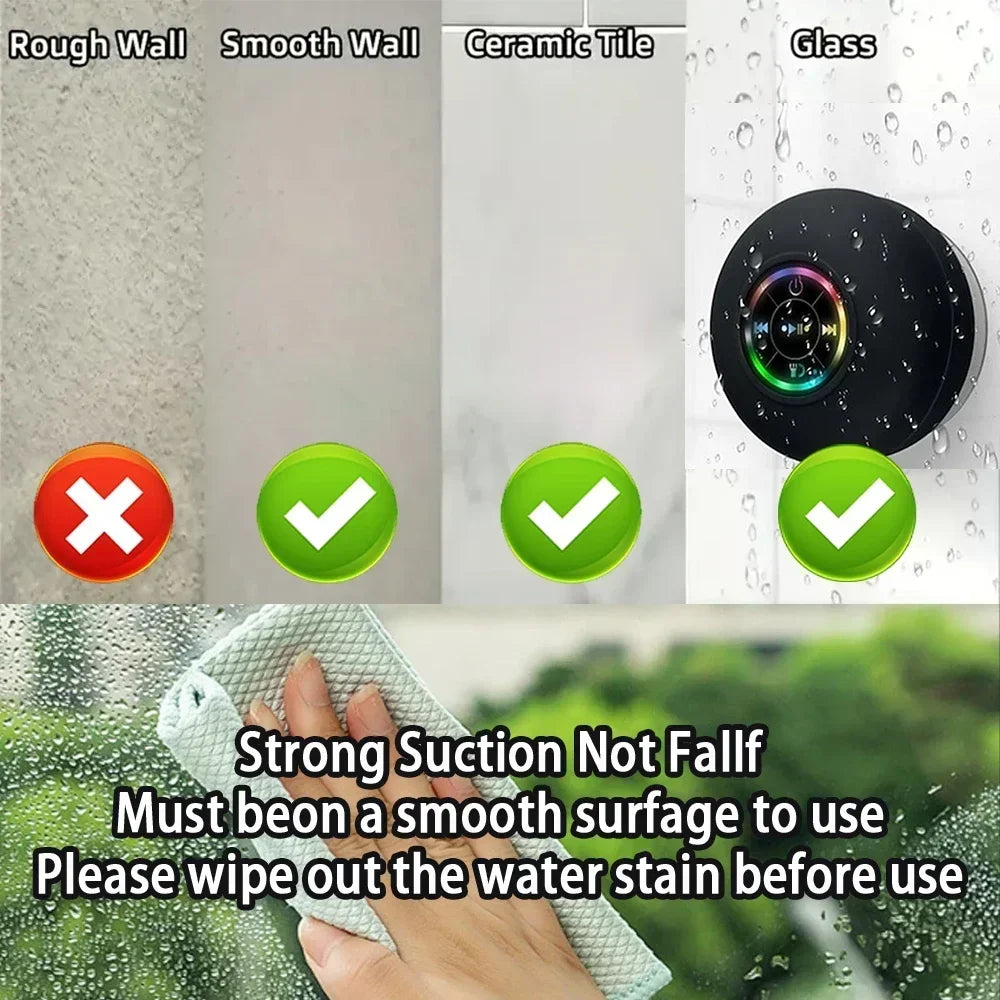 Portable Wireless Bluetooth Speaker – Mini Stereo Sound, IPX4 Waterproof, Suction Cup Design