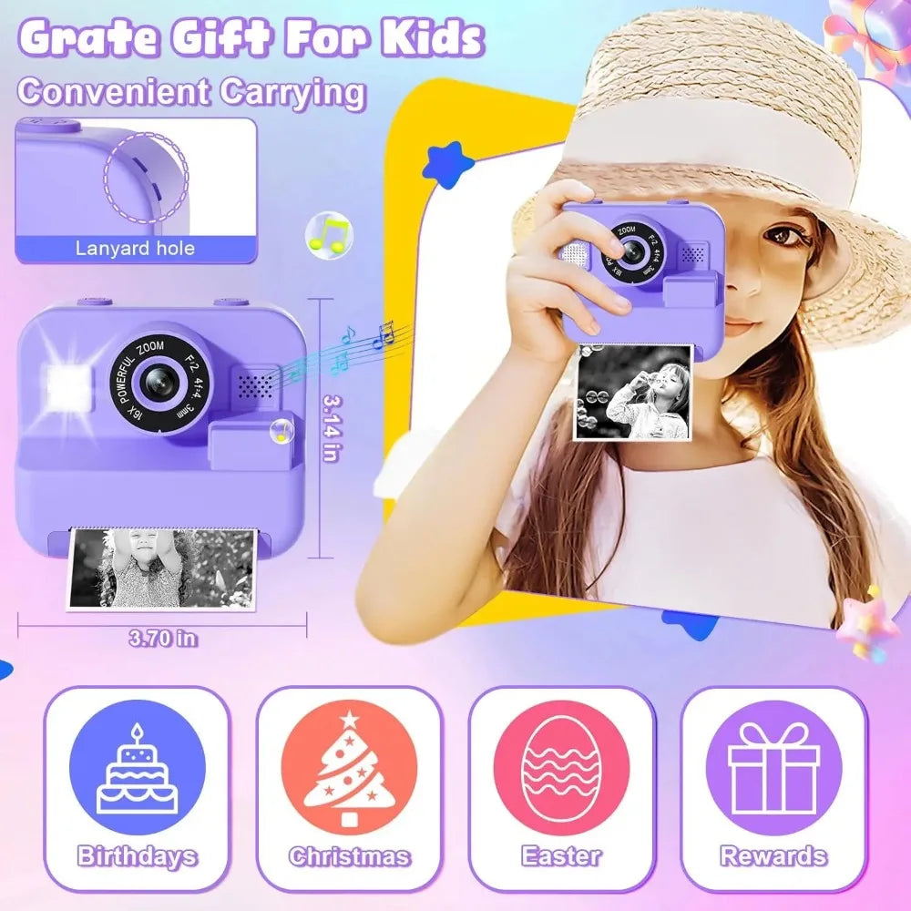 Kids’ Instant Print Digital Camera – 1080P Educational Thermal Camera with 32GB Card