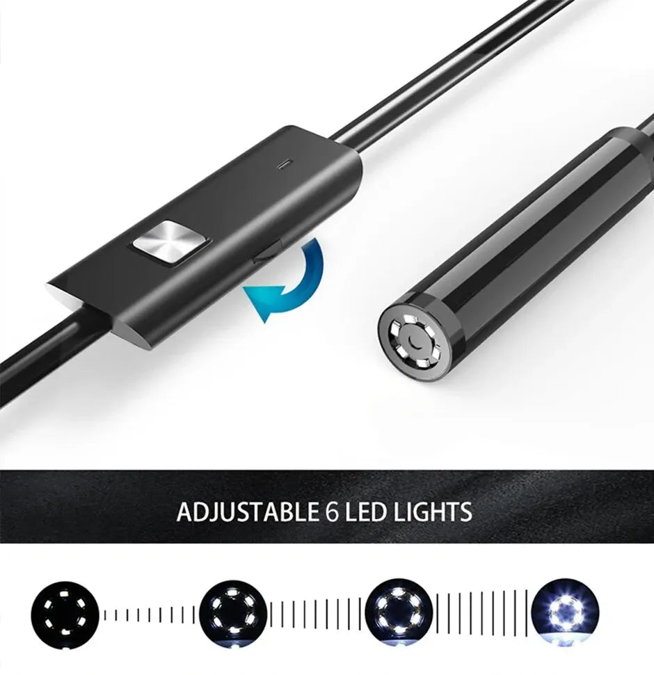 USB & Type-C Endoscope Camera | Waterproof Flexible Inspection Borescope with 6 LED Lights