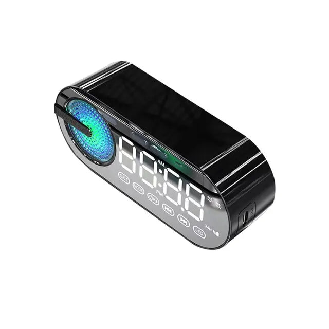 RGB Bluetooth Speaker & Digital Alarm Clock – LED Mirror Display with USB & FM Radio