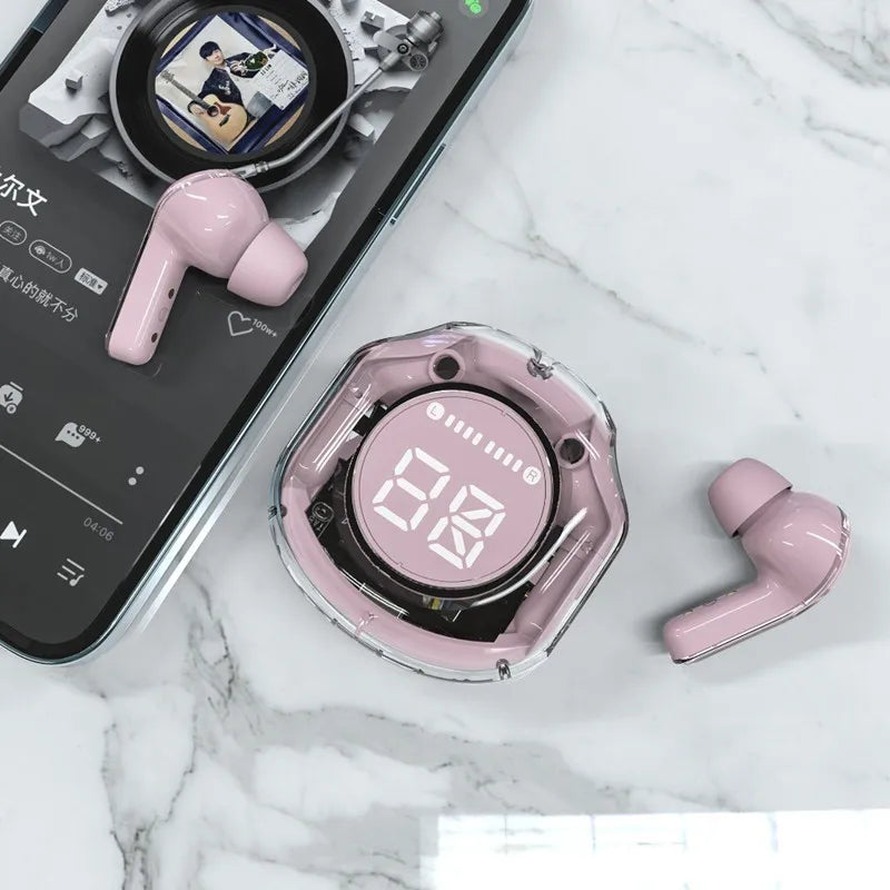 T8 Pro Transparent Bluetooth Earbuds – Wireless In-Ear Headphones with LED Display
